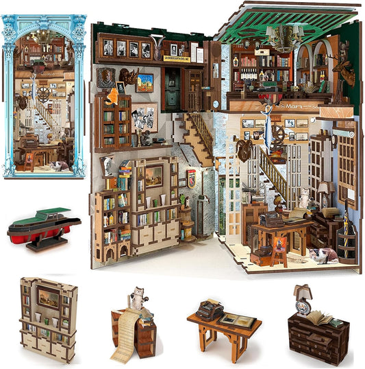 DIY Dollhouse Book Nook Kit with LED Light for Creative Decor