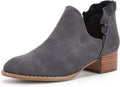 FISACE Womens Ruffled Ankle Boots V Cut Out Pointed Toe Chunky Low are