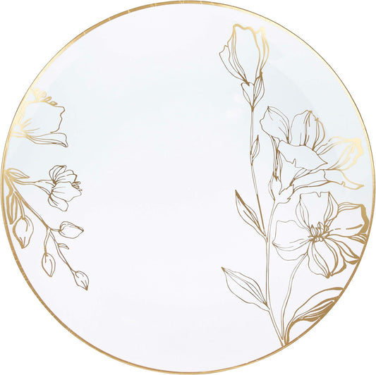 Elegant Disposable Floral Design Party Plates with Gold Rim