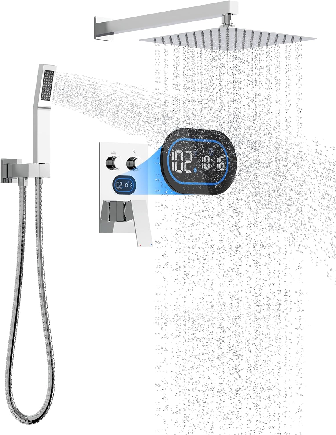 Push Button Diverter Shower Faucet Set with Temperature Display