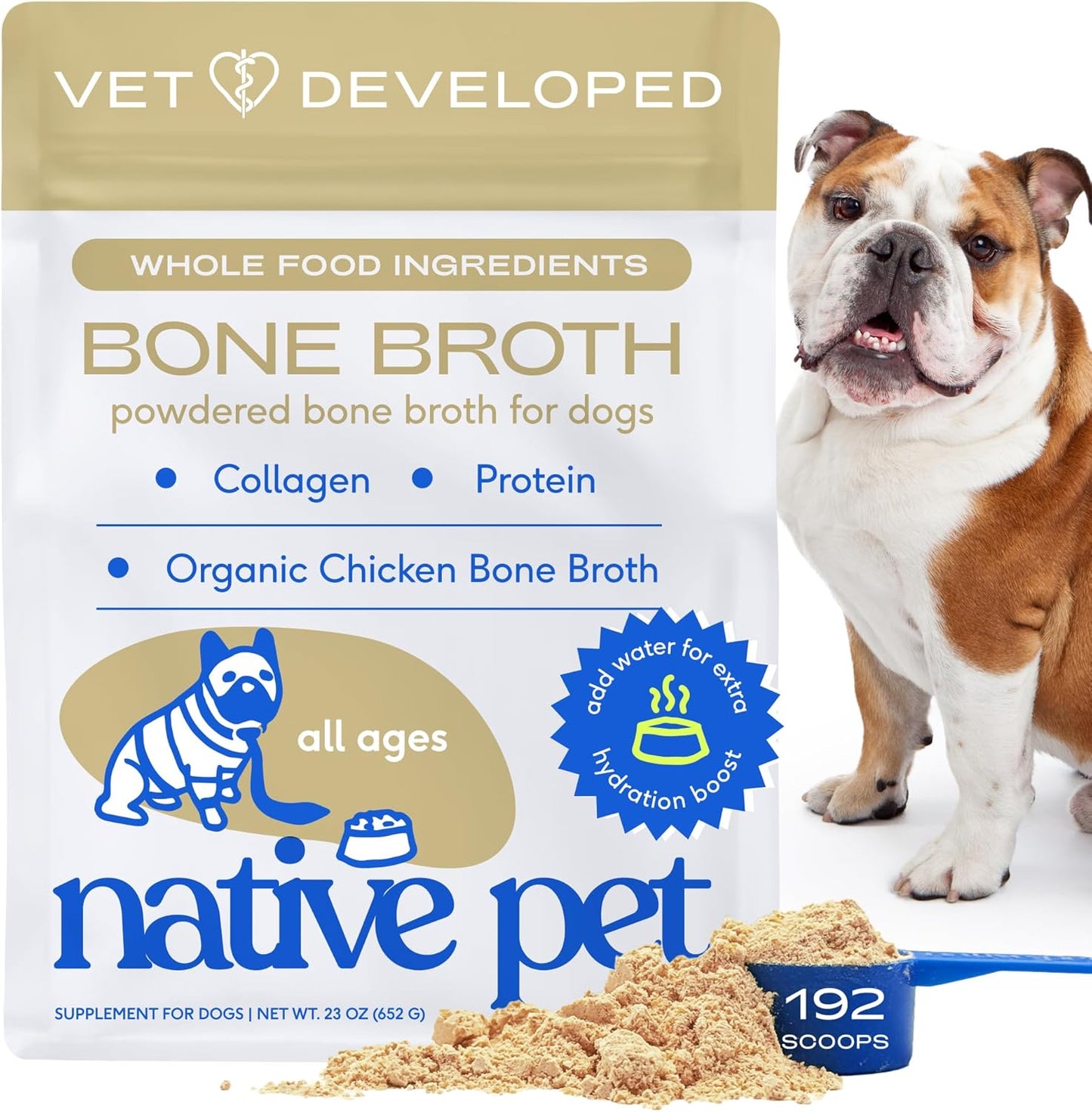 Native Pet Chicken Bone Broth Powder for Dogs and Cats Nutrition