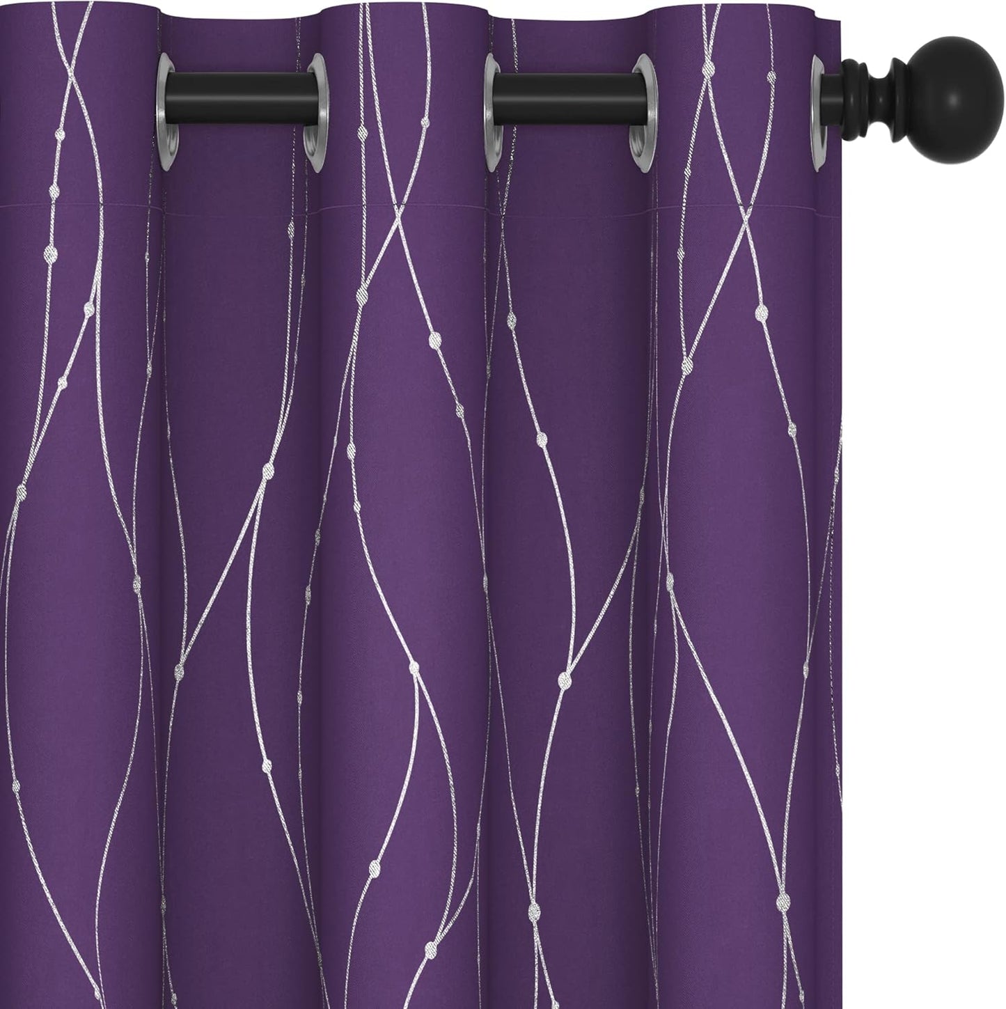 Deconovo Blackout Drapes with Wave Line Silver Print for Comfort