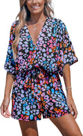 Lace Up Printed Summer Romper - Wide Leg Casual Mini Jumpsuit