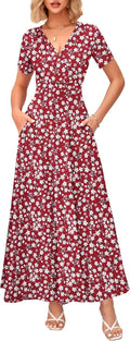Women's Summer Maxi Wrap Dress with Pockets - Flattering V Neck