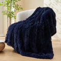 Fuzzy Faux Fur Throw Blanket Twin Size Dark Navy - Super Soft Cozy