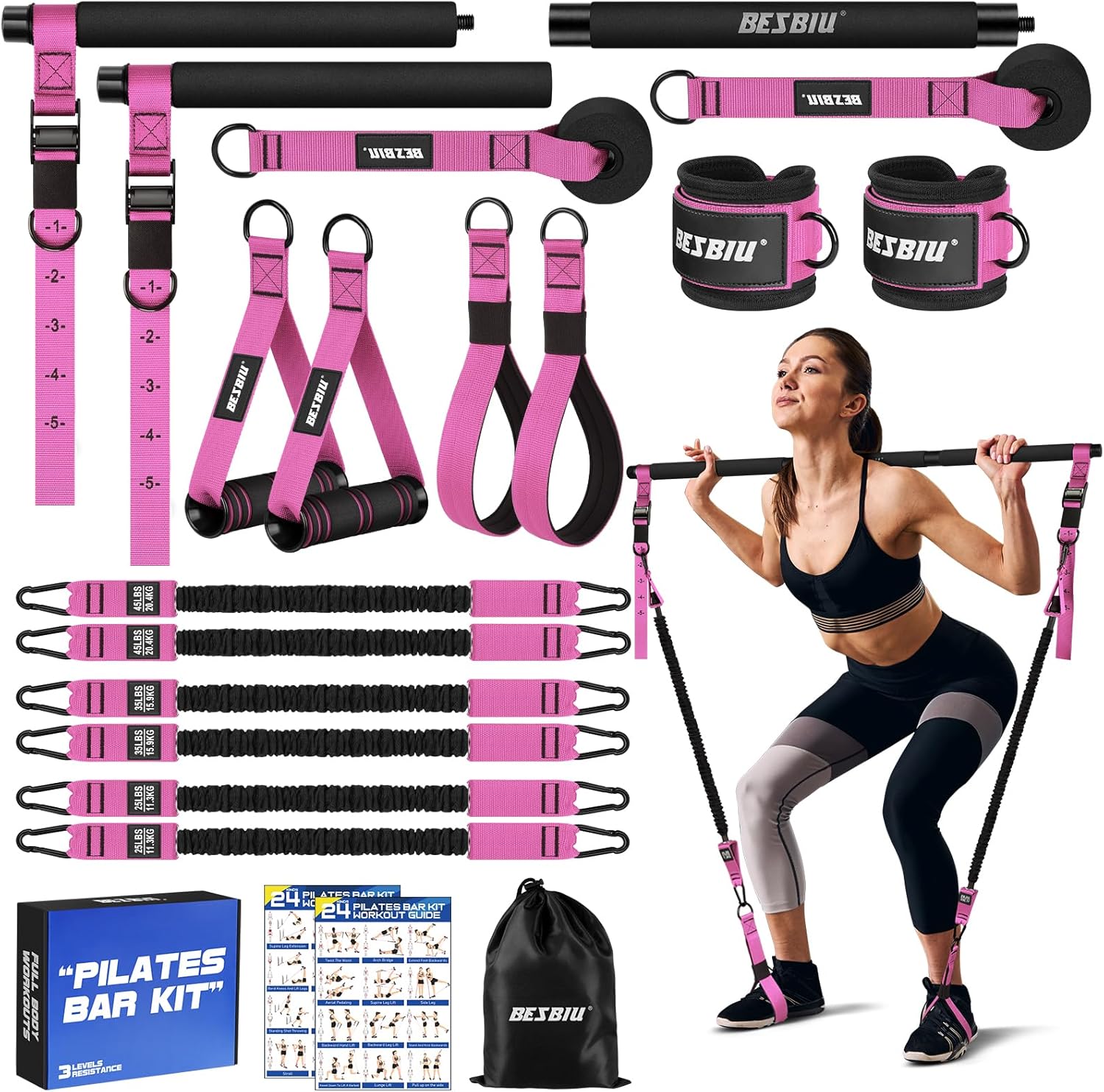 Pilates Bar Kit with Resistance Bands for Full Body Workouts