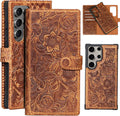 Dark Brown Leather Detachable Wallet Case for Samsung Galaxy S22 Ultra