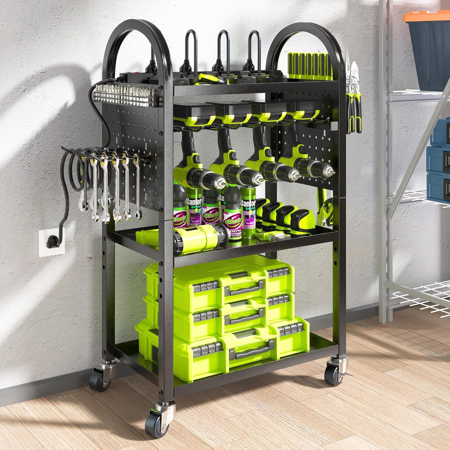 KAFAHOM Power Tool Organizer Cart with Charging Station