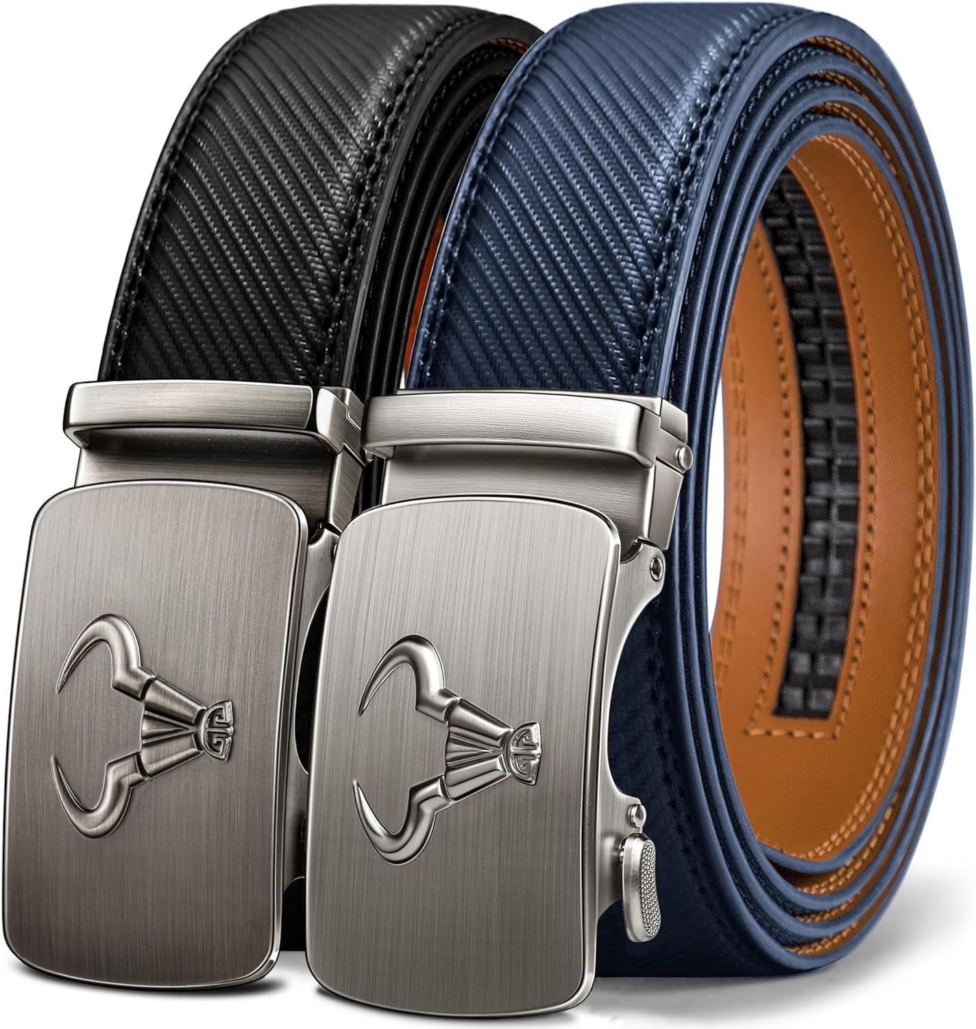 BULLIANT Men Leather Ratchet Belt 2Pack for Dress Casual Wear