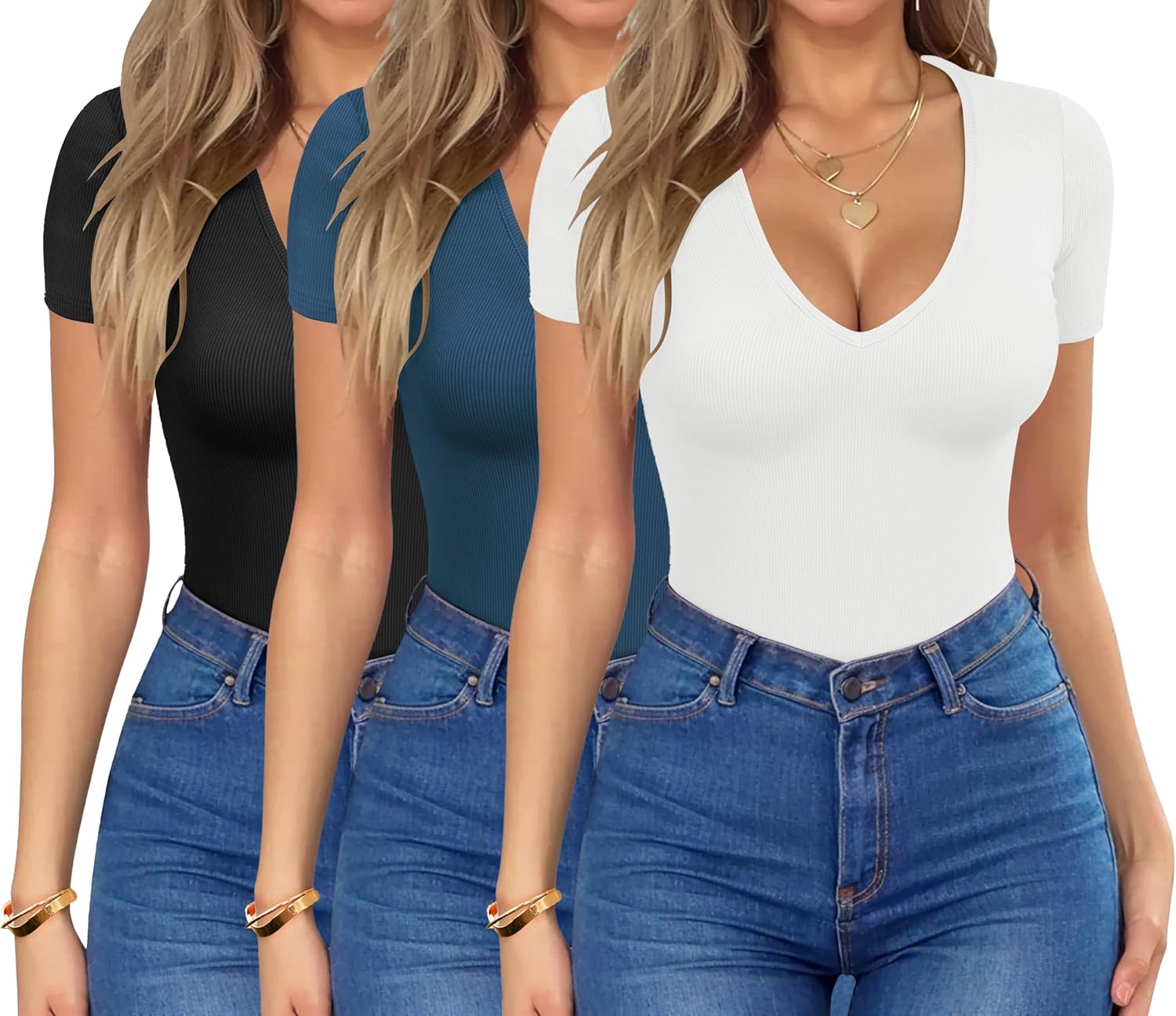 HOTOUCH Deep V Neck Tops for Women - Sexy Summer Fashion Tee