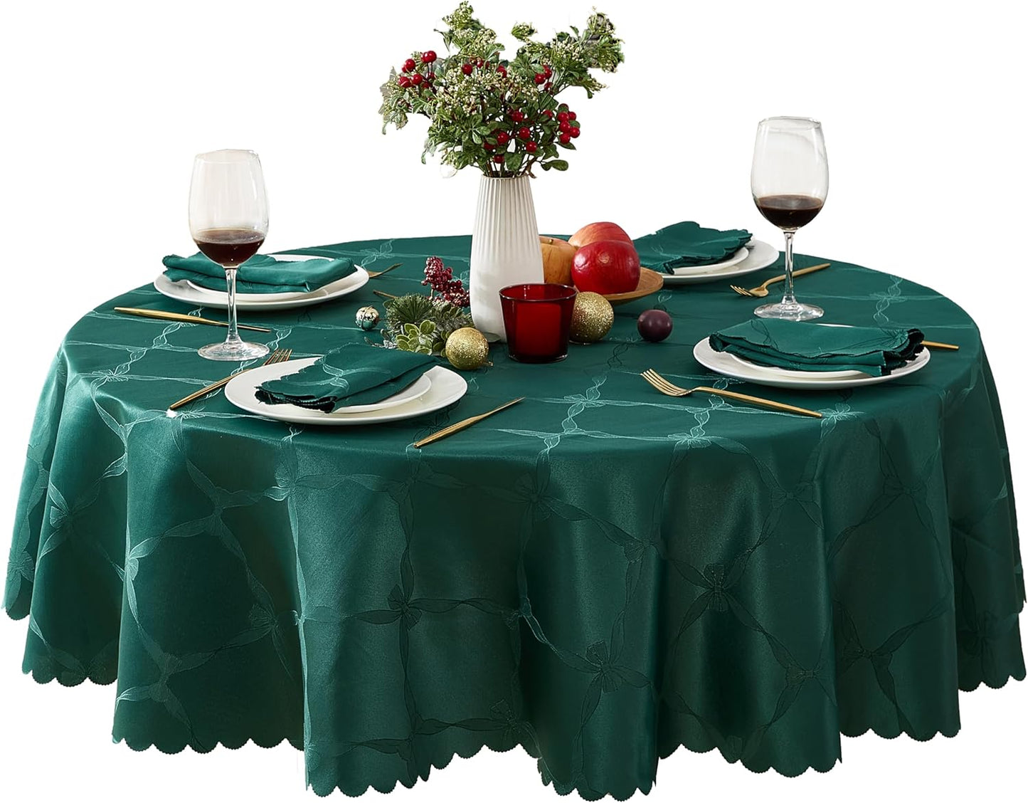 Newbridge Round Tablecloth, 90 Inch, Ribbons and Bows Design