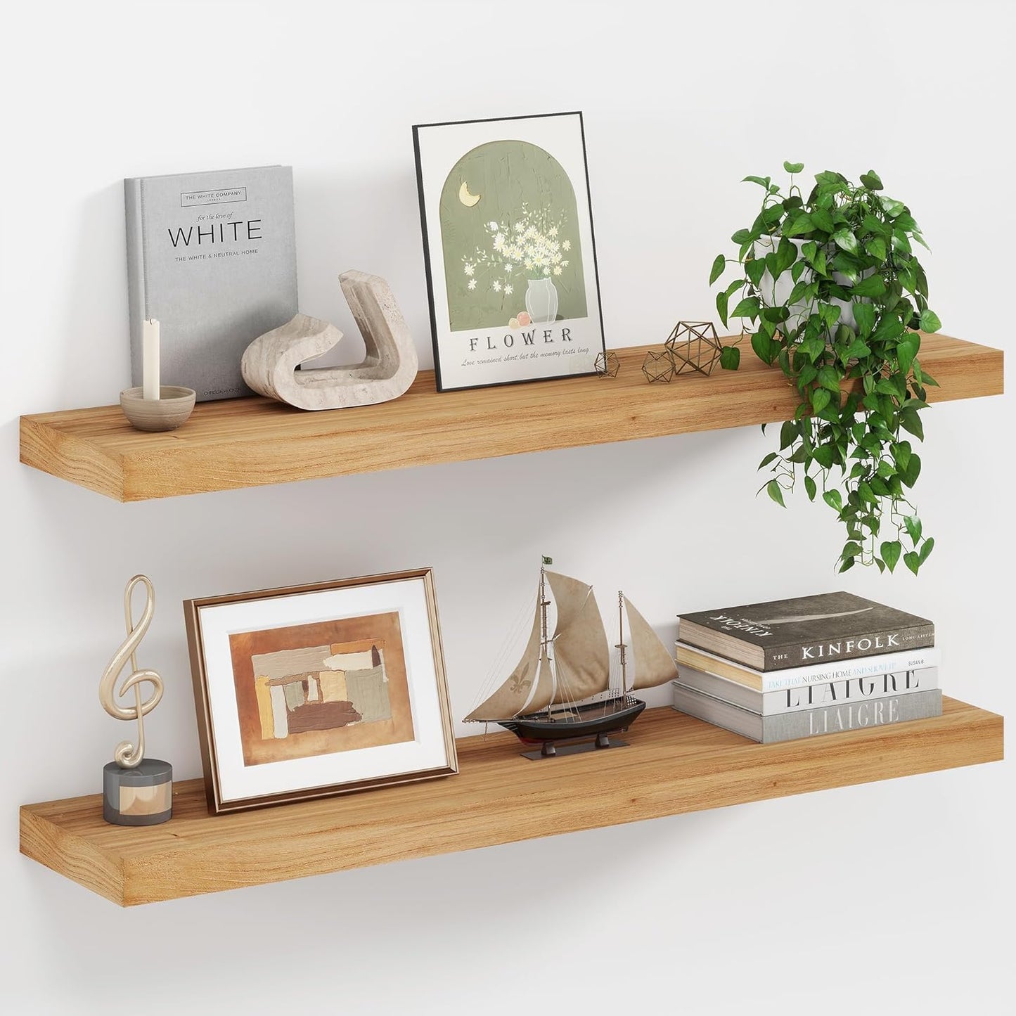 Floating Shelves for Storage - Rustic Elm Wood Wall Shelves