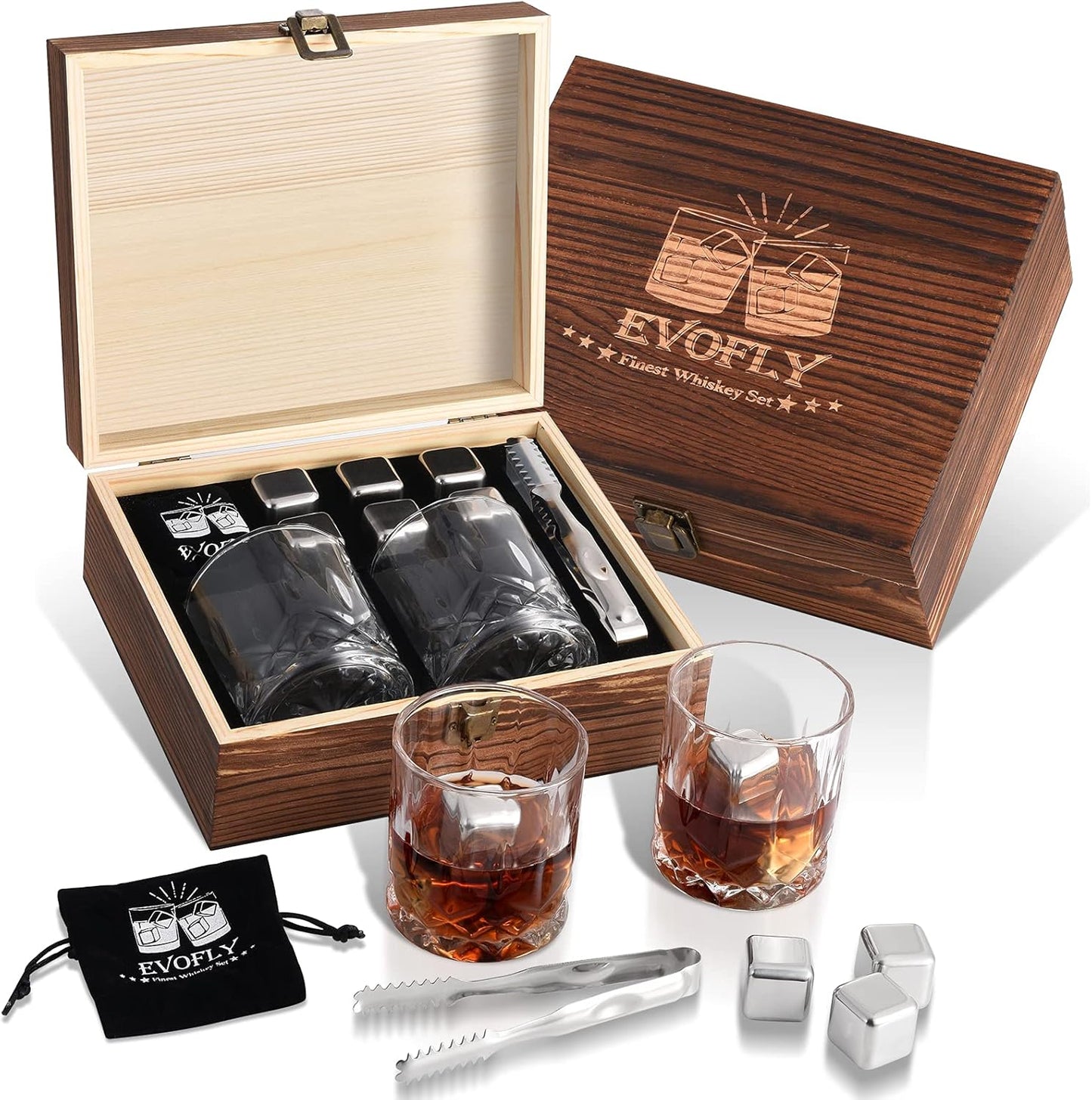 Stainless Steel Whiskey Glasses Stones Set for Men and Dads