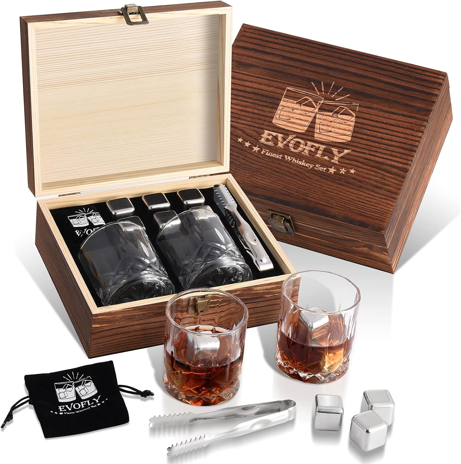 Stainless Steel Whiskey Glasses Stones Set for Men and Dads