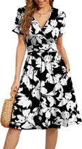 Women's V-Neck Floral Summer Dress with Pockets - Casual A-Line