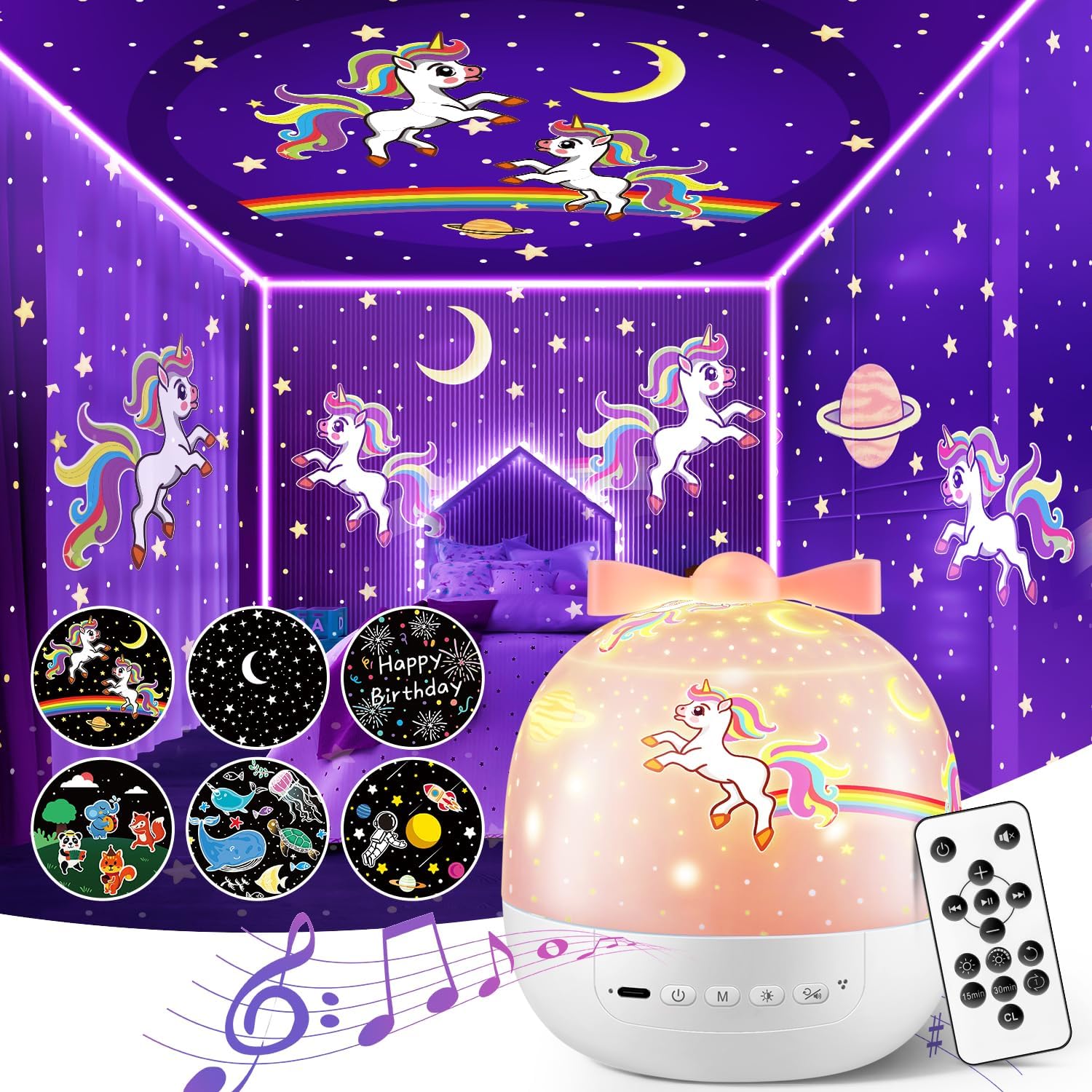 PIKOY Rotation Star Projector for Kids - 15 Films + Sound