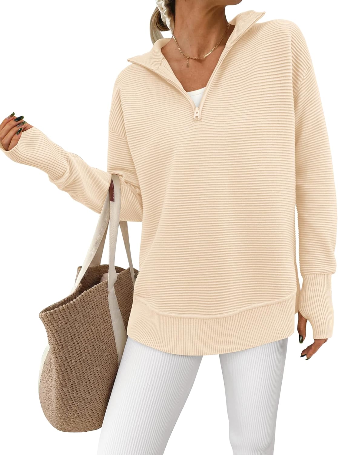 PRETTYGARDEN Womens Long Sleeve Quarter Zip Pullover Sweater