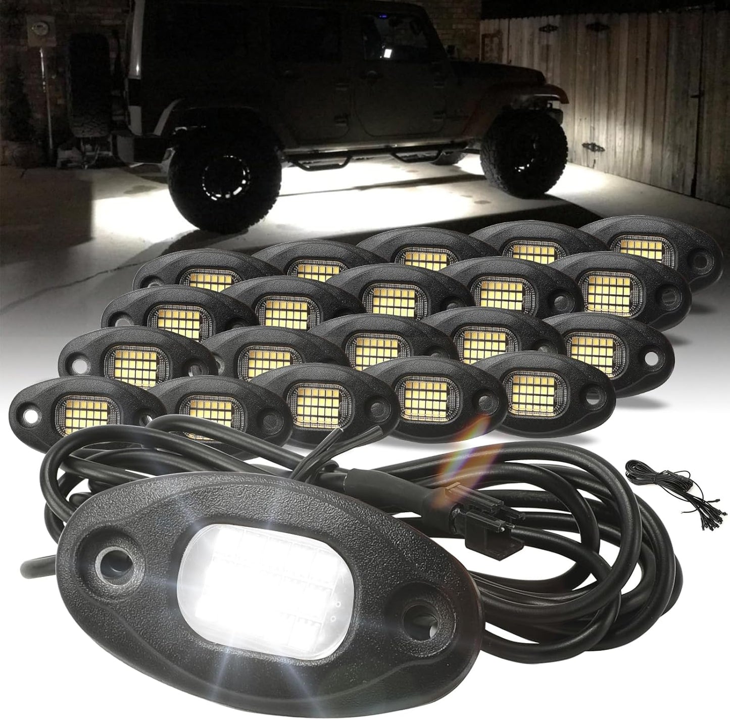 SUNPIE 20 Pods White Rock Lights with High Power Chips