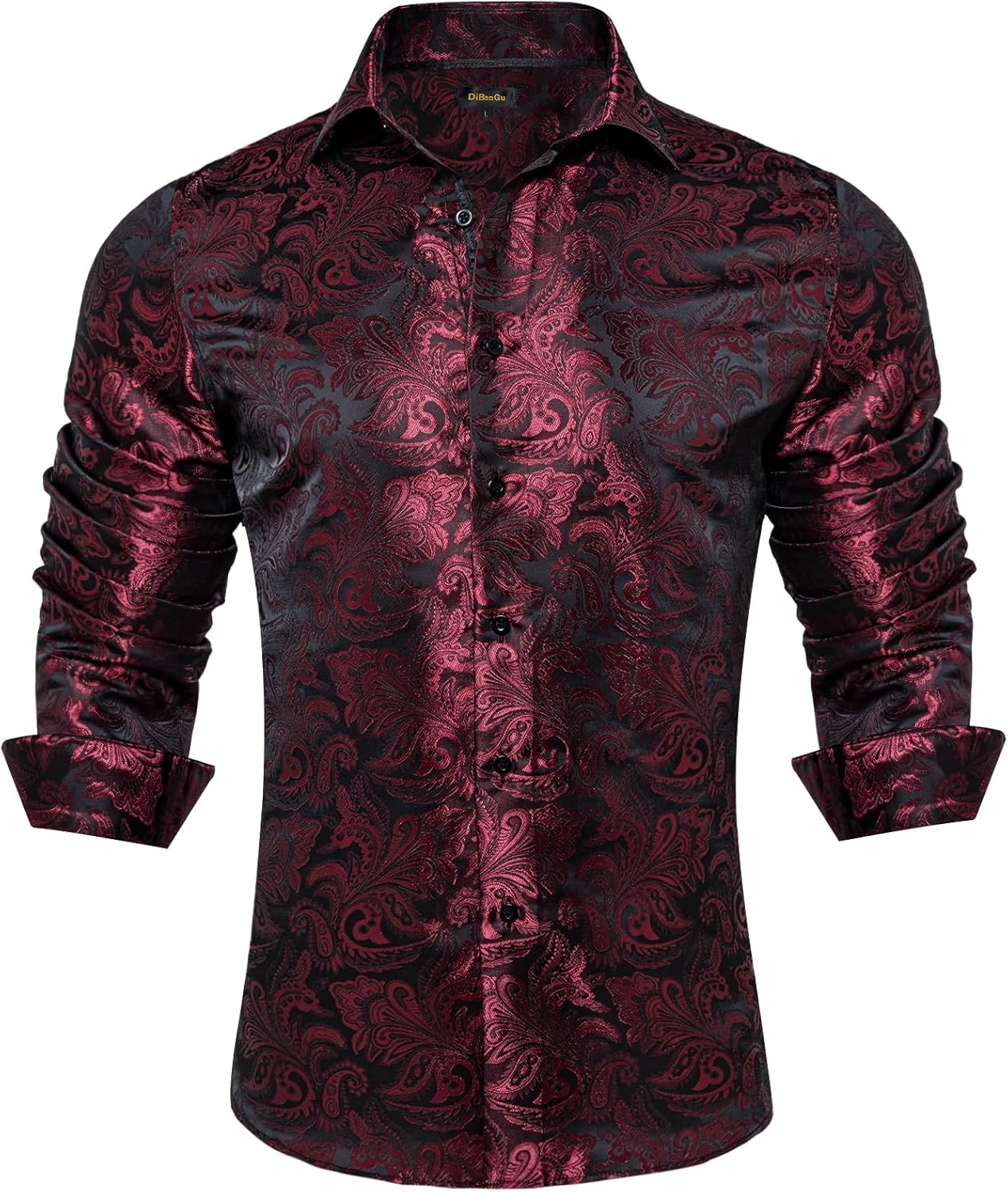 DiBanGu Silk Paisley Dress Shirts for Men Long Sleeve Casual Fit