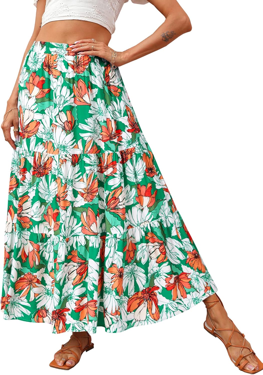 KIRUNDO Women's Floral Maxi Skirt for Trendy Casual Style