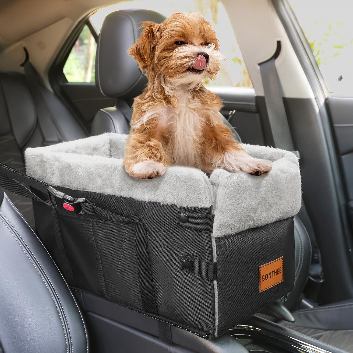 Center Console Dog Car Seat for Small Dogs with Safety Features