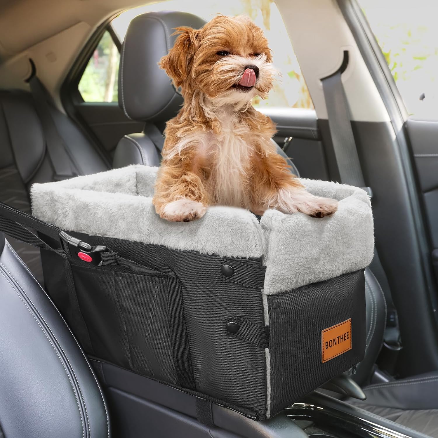 Center Console Dog Car Seat for Small Dogs with Safety Features