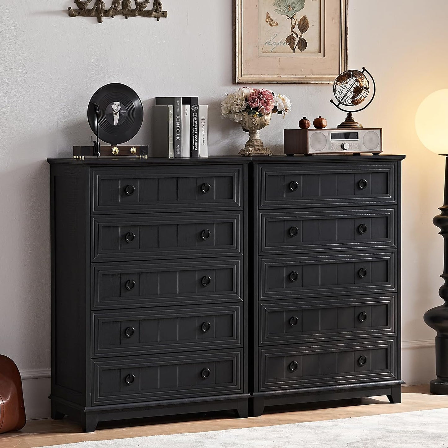Farmhouse 5 Drawer Dresser for Bedroom - Rustic Wood Storage