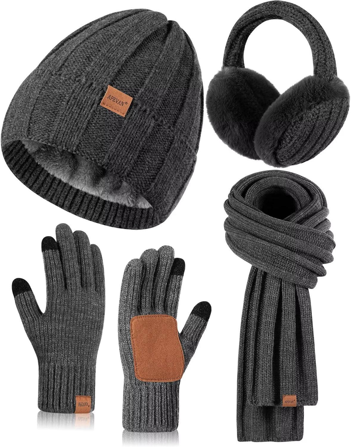 Winter Hat Gloves Scarf Earmuffs Set for Women - 4 in 1 Gift