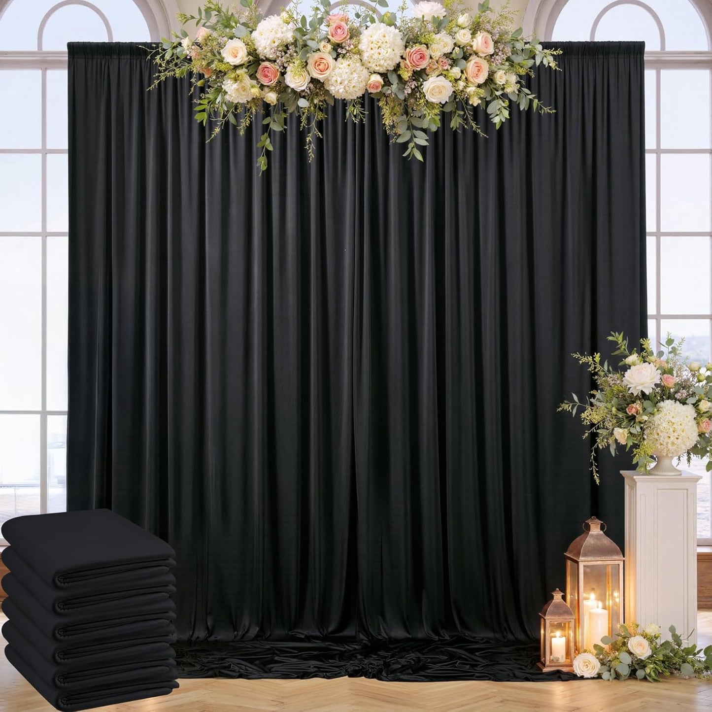 30ft x 10ft Wrinkle Free Black Backdrop Curtain for Events