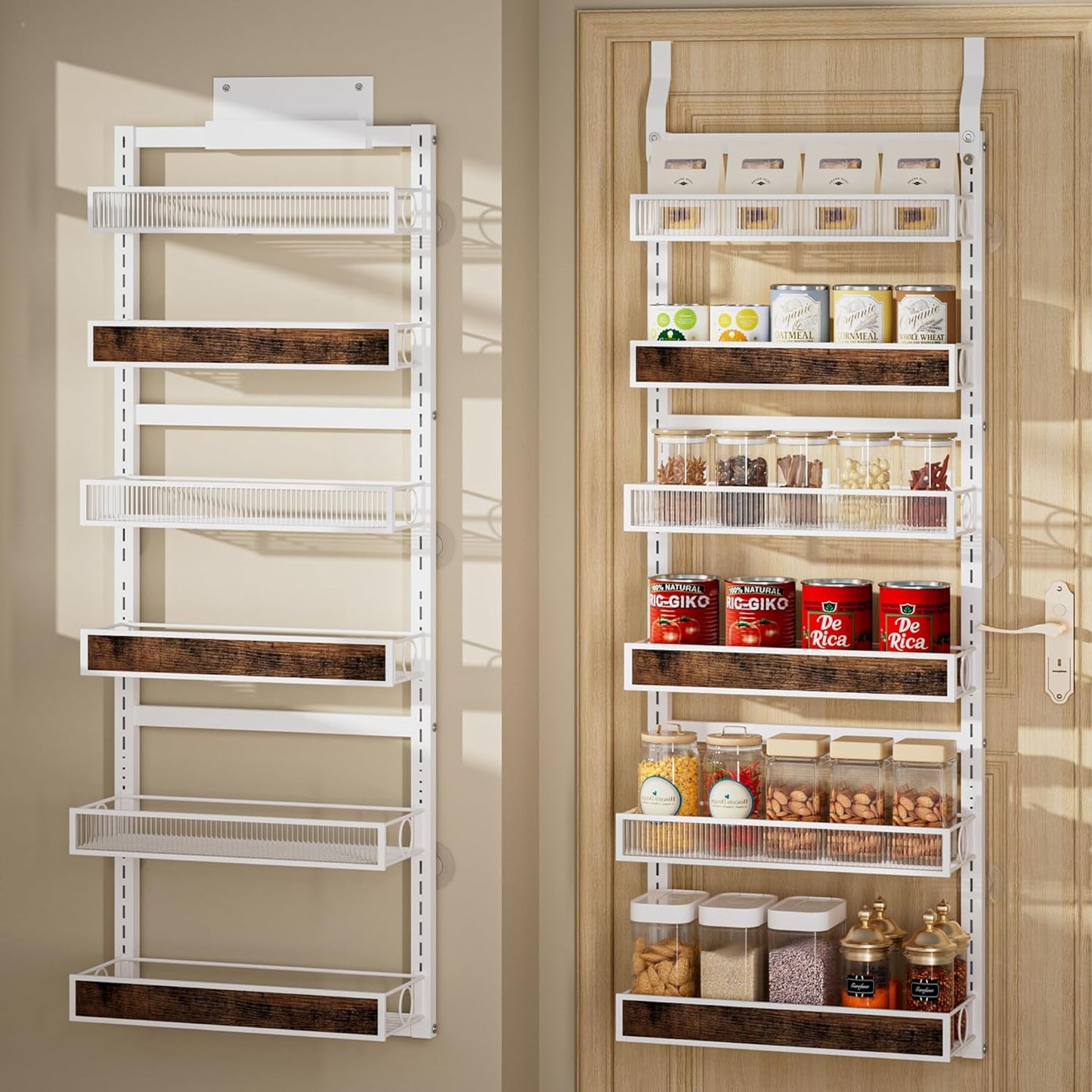 Over The Door Pantry Organizer with Adjustable Baskets for Storage