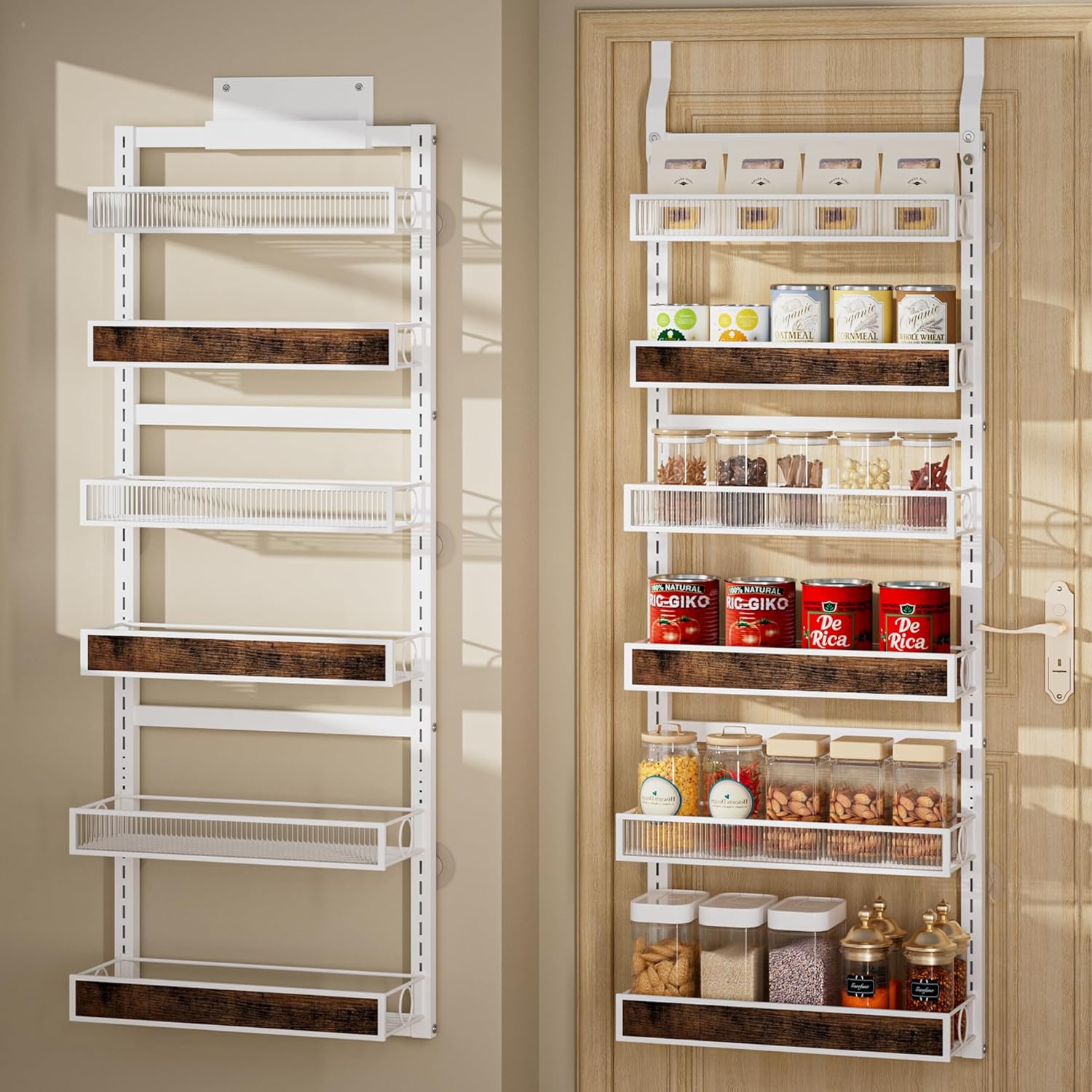 Over The Door Pantry Organizer with Adjustable Baskets for Storage