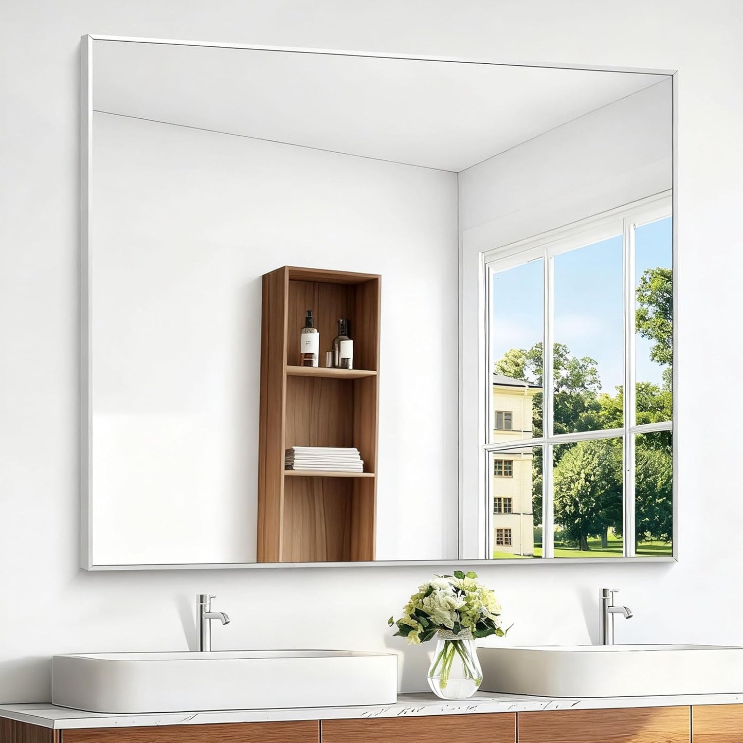 BONEWEI Silver Bathroom Mirror 40x48 inch for Modern Decor