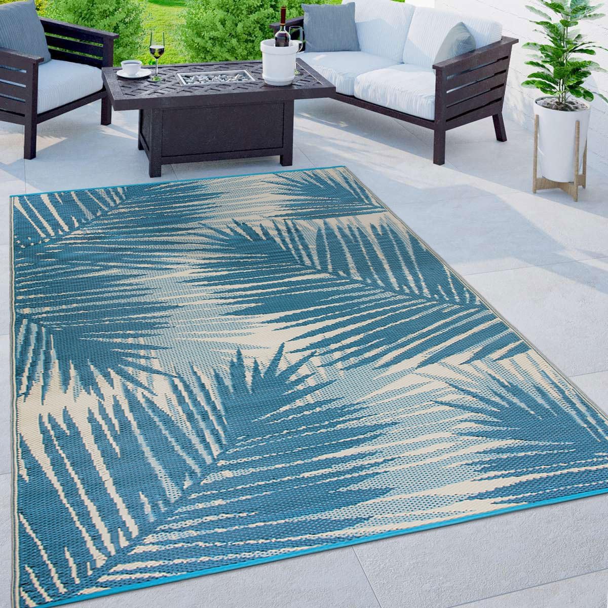 Rugshop Tropical Floral Reversible Waterproof Outdoor Rugs 5ft x 7ft