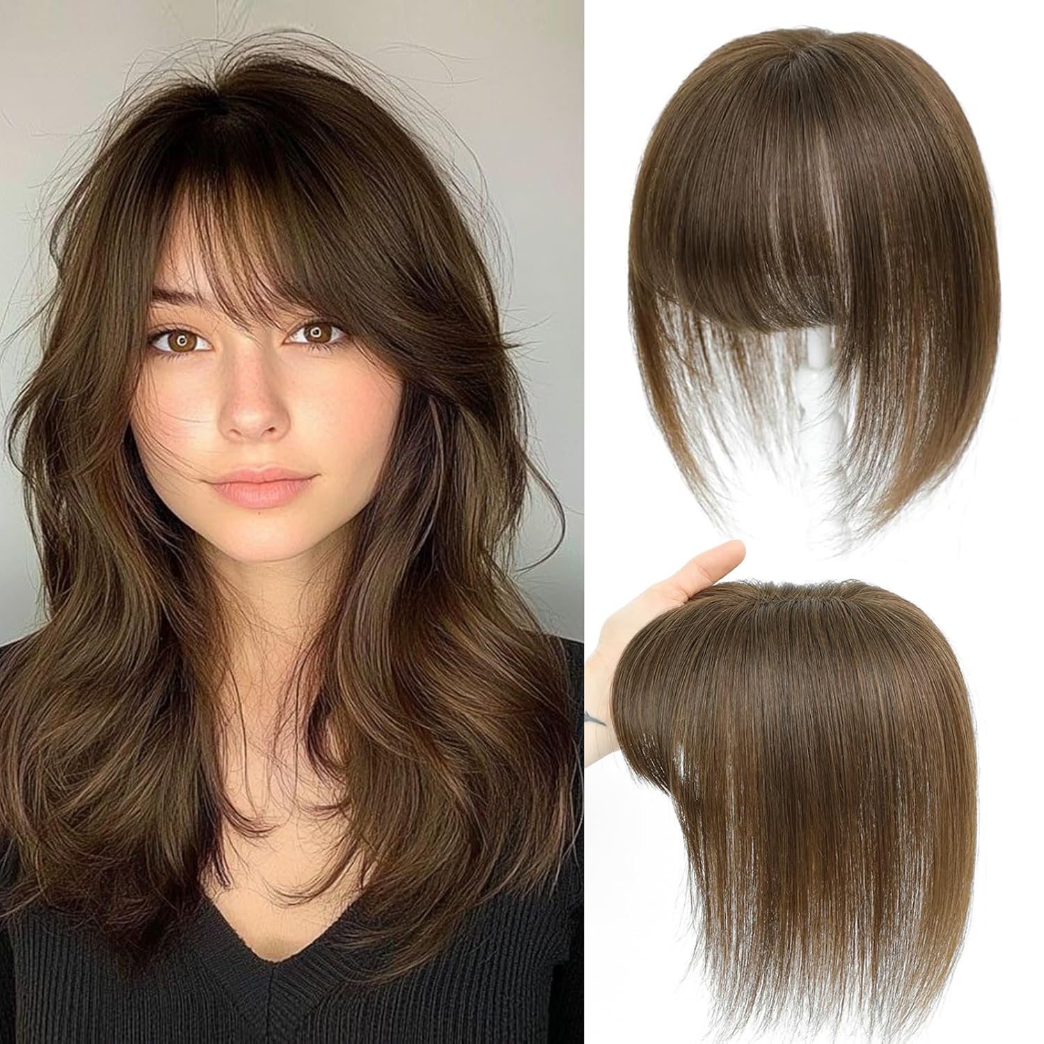 Human Hair Toppers for Women with Fringe - 10 Inch Real Hair