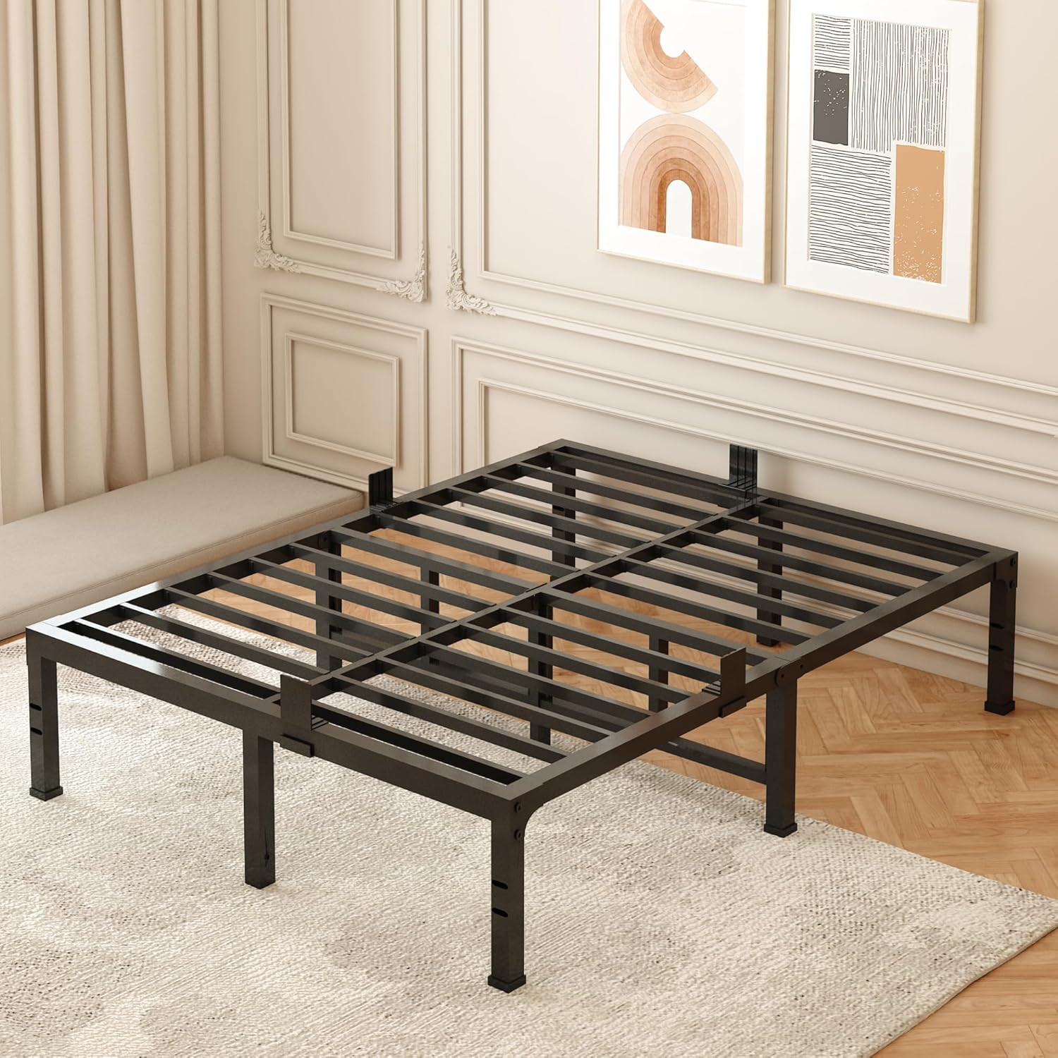 FUIOBYVV King Bed Frame - Heavy Duty Metal Platform Support