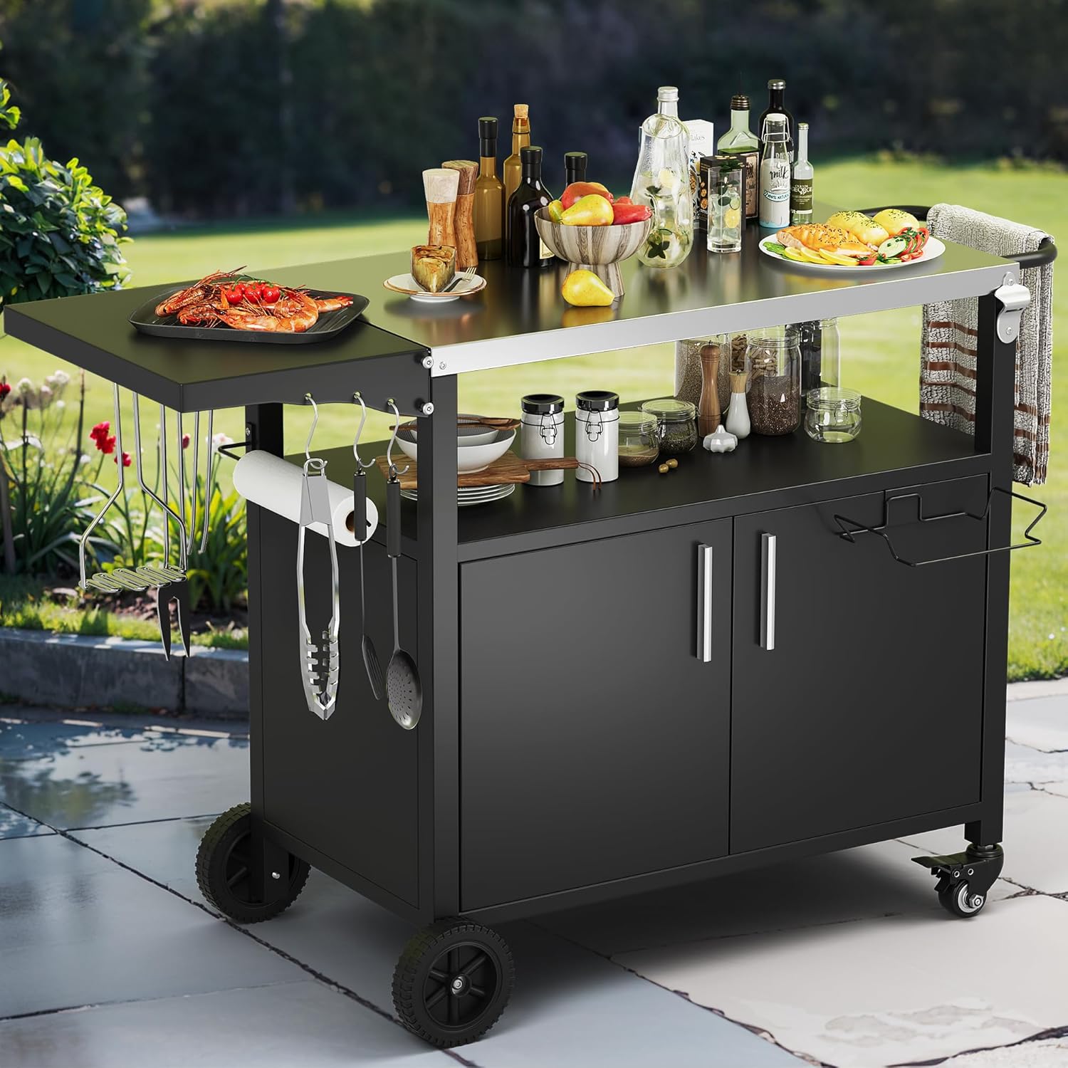 Vongrasig Grill Cart with Storage for Outdoor BBQ and Pizza Oven
