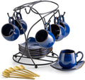 3oz Espresso Cups Set of 6 with Saucers and Stand - Cobalt Blue