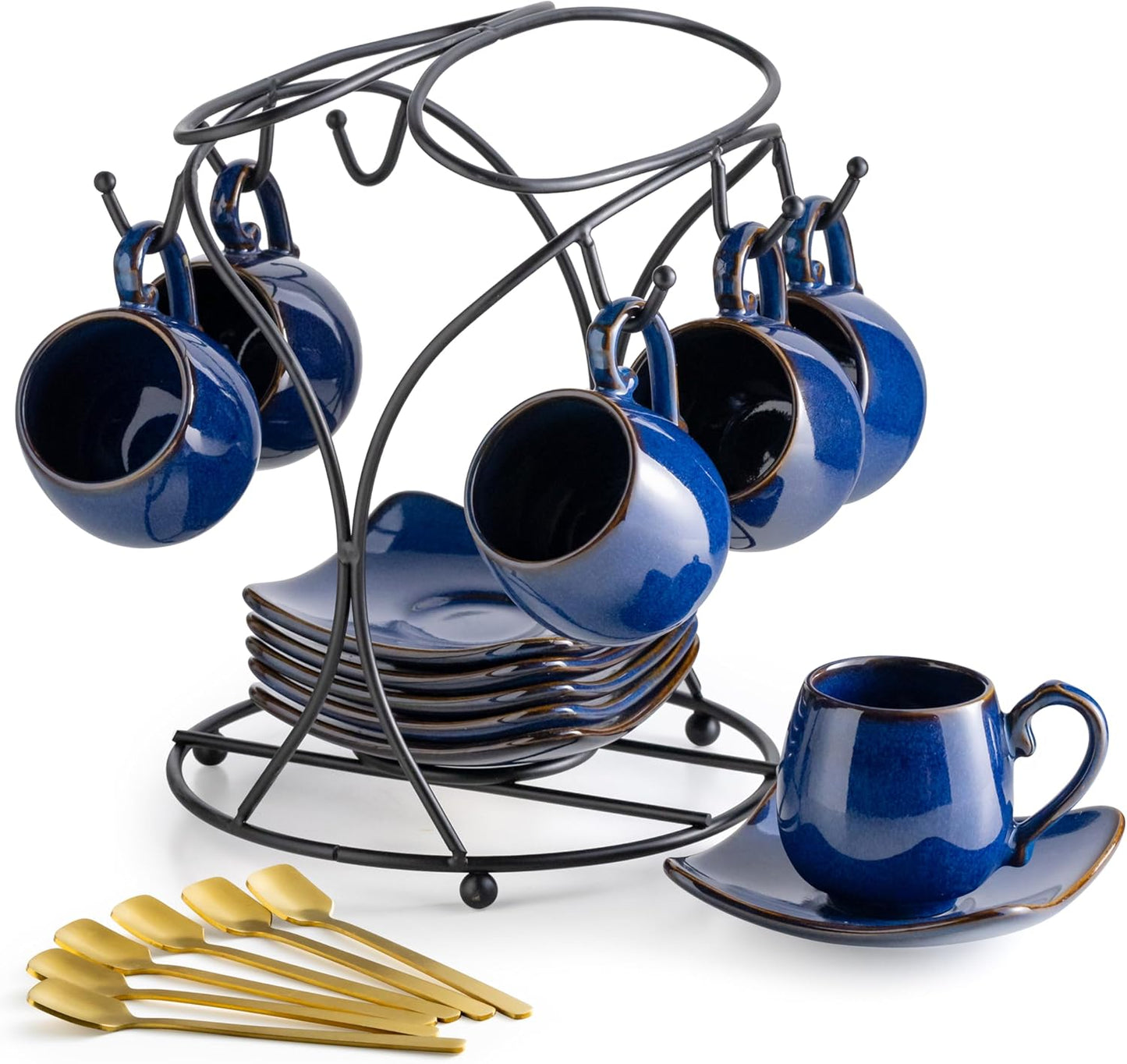 Vibrant 3oz Espresso Cups Set with Saucers and Spoons