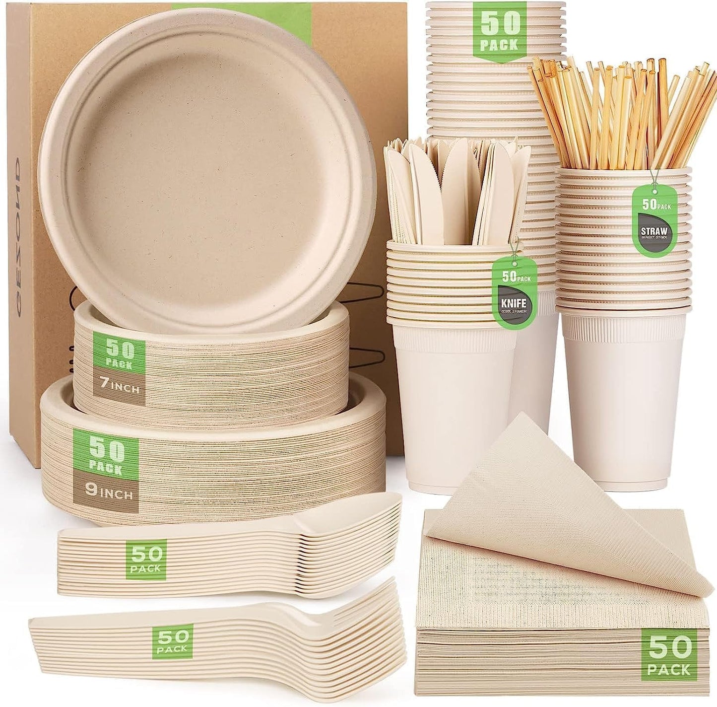 Compostable Paper Plates Set for Eco-Friendly Parties and Events