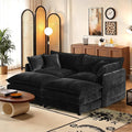 Black Chenille Sectional Sofa with Ottoman - Modular Deep Seat