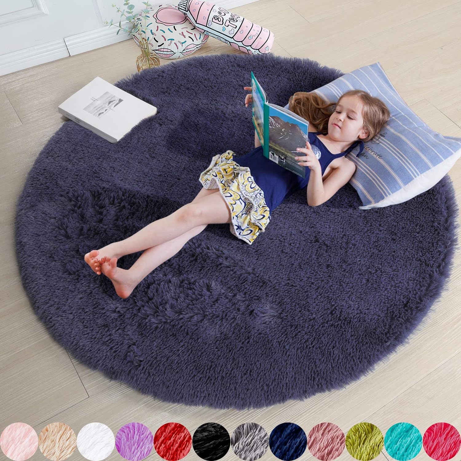 5Ft Shaggy Purple Gray Rug - Cozy, Stylish Bedroom Accent
