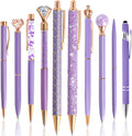 Purple Ballpoint Pens Set 10 Pack - Decorative Metal Crystal Pens