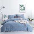 Blue Gingham Duvet Cover Queen 3-Piece Set - Soft Washed Cotton