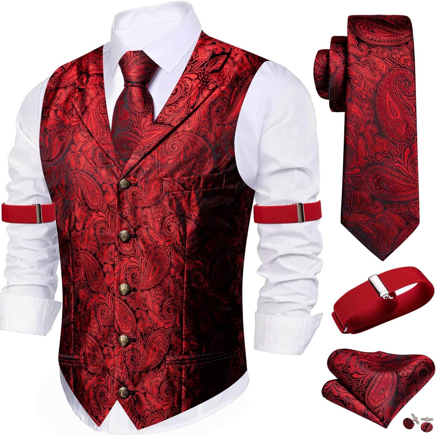 Stylish Barry.Wang Mens Silk Lapel Vest Tie Sleeve Holder Set