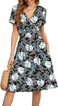 Women's Summer V-Neck Floral Party Dress with Pockets - Casual