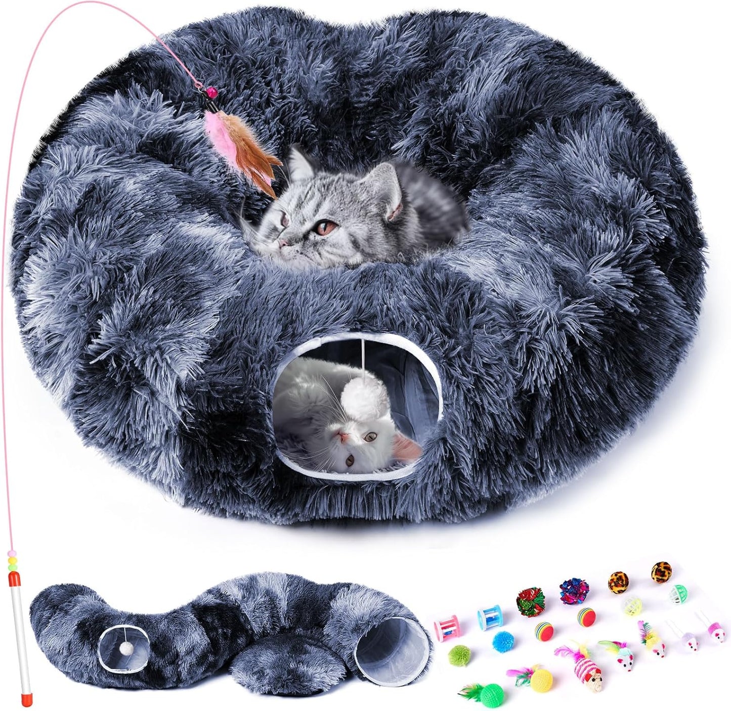 Odoland Cat Tunnels for Indoor Cats with Plush Couch & Toys