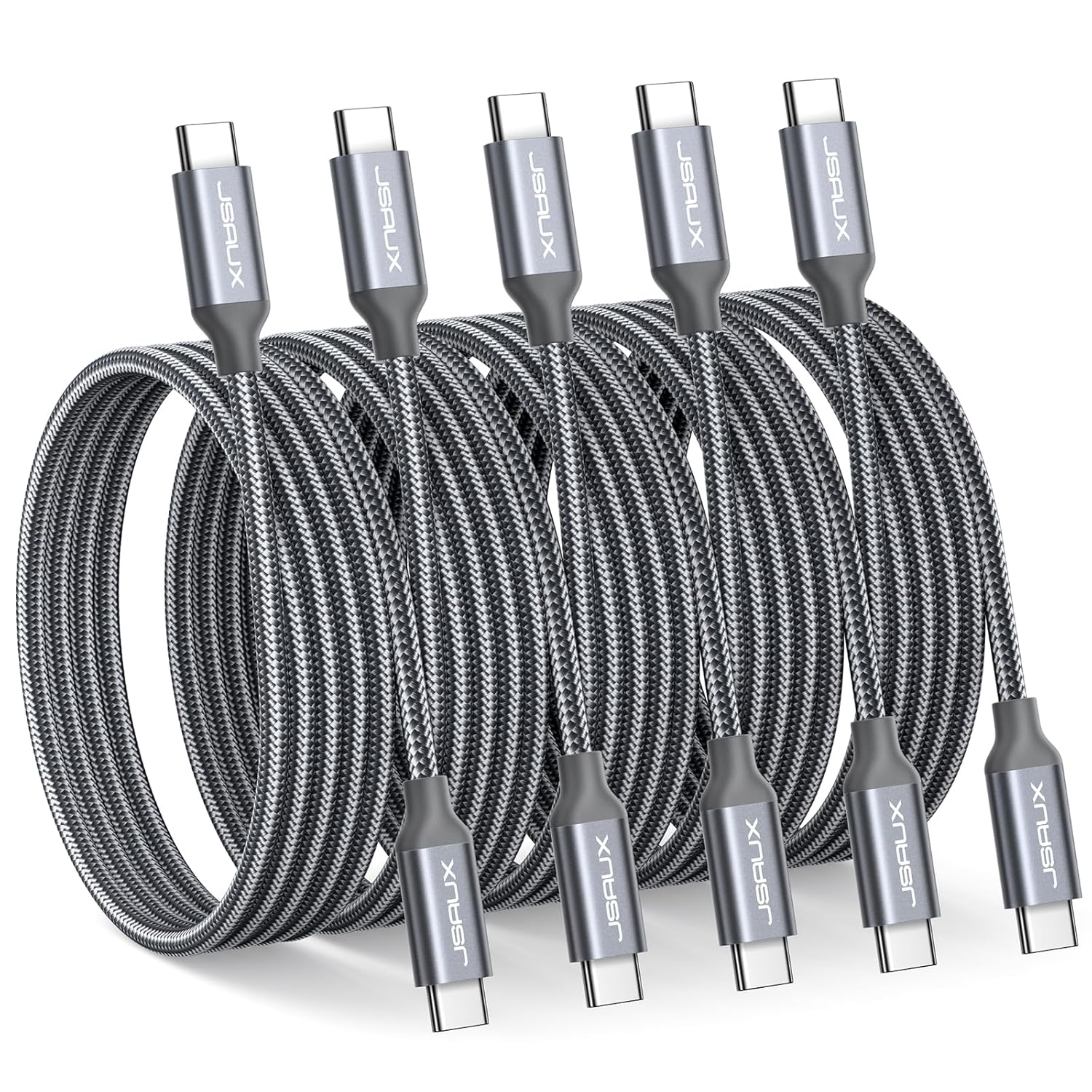 5-Pack JSAUX 60W Fast Charging USB C Cables-Grey