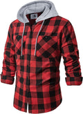 Men's Flannel Shirt Plaid Hoodie Long Sleeve Button Down - Casual