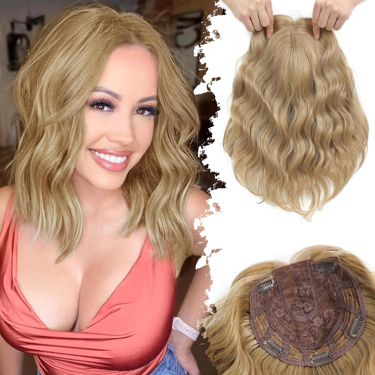 Short Wavy Hair Topper for Women - Natural Volume Booster