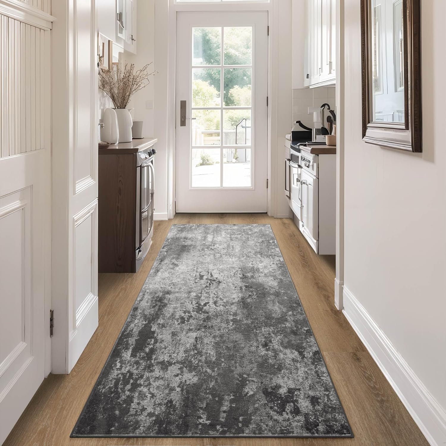 2.6x8 Black Rug Runners for Hallways Kitchen Non Slip Washable